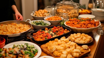 Obraz premium people eating dinner, top view, table