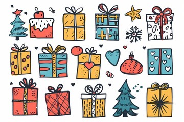 Gift box flat icon set, giftbox silhouettes, congratulation present minimal logo, shopping symbol