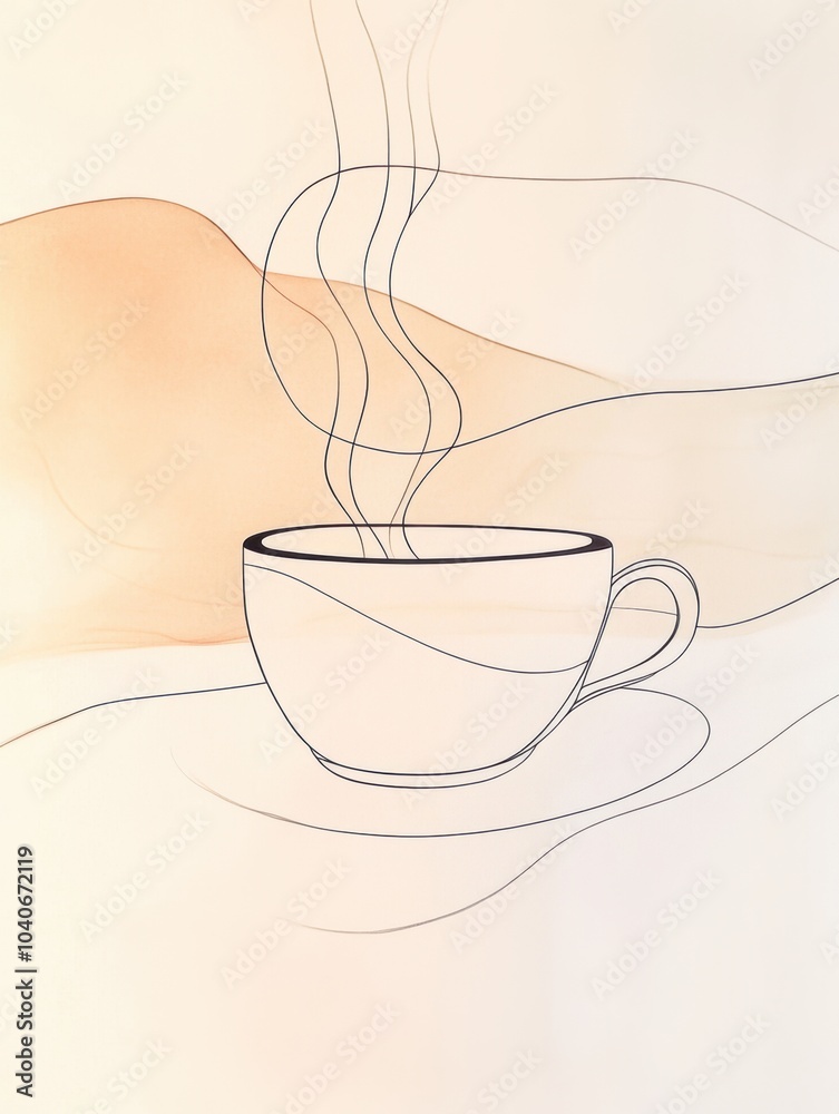 Aufkleber this artwork features a simple line drawing of a tea cup emitting soft steam, symbolizing warmth and