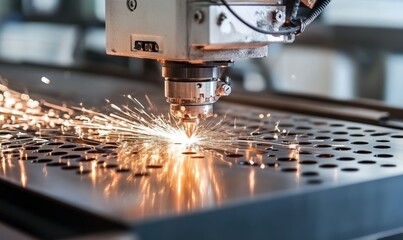 CNC Machine Cutting Metal with Bright Sparks in Industrial Workshop