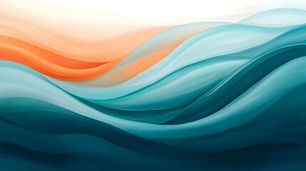 Fototapeta premium A fluid blend of teal gradients and bright orange accents flowing seamlessly across the canvas creating a lively scene