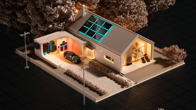 Modern Sustainable Home with Solar Panels and Electric Vehicle