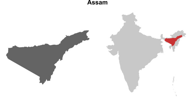 Assam state outline map set