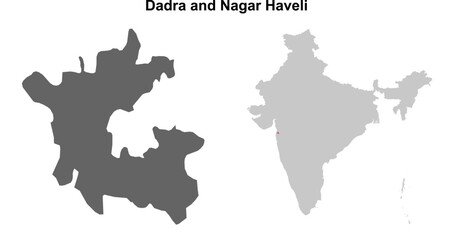 Obraz premium Dadra and Nagar Haveli state outline map set