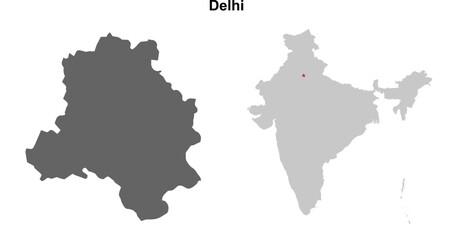 Delhi state outline map set
