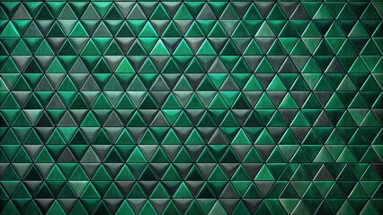 Abstract triangular dark green mosaic tile wallpaper texture with geometric fluted triangles background banner

