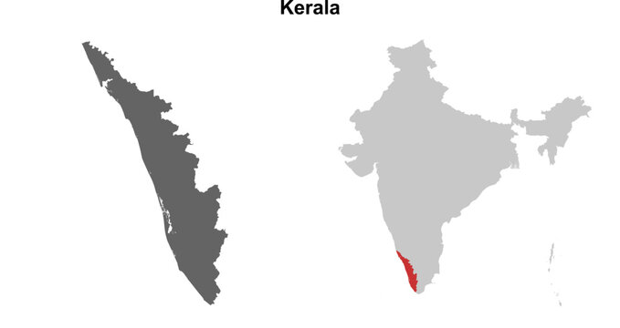Kerala state outline map set