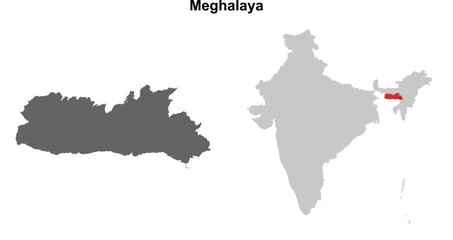 Fototapeta premium Meghalaya state outline map set