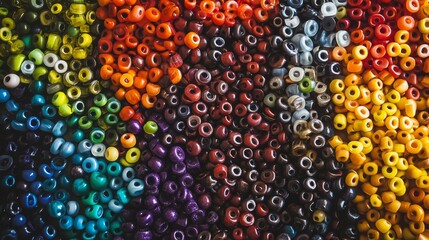 A diverse array of colorful beads forming a cohesive pattern, Illustrating the intricate and harmonious nature of diverse elements, minimalist composition
