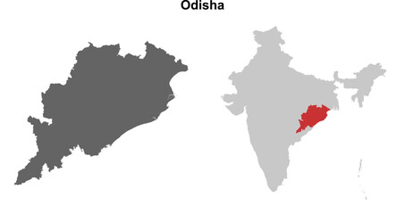 Odisha state outline map set