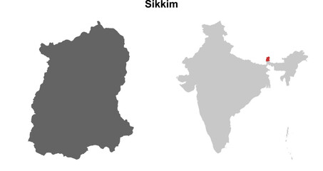 Sikkim state outline map set