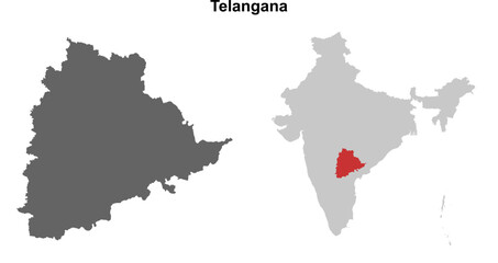 Telangana state outline map set