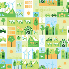 Sustainable Agriculture and Ecofriendly Living in Harmony with Nature Seamless Geometric mosaic