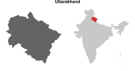 Fototapeta premium Uttarakhand state outline map set