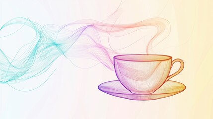 A simple line art illustration features a tea cup with soft steam rising, evoking a sense of tranquility and comfort. Generative AI