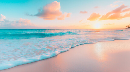Fototapeta premium serene sunrise meditation on pristine beach minimalist aesthetic with pastel sky and calm sea illustration