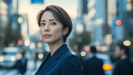 Fototapeta premium 交差点に立つ優雅なビジネスウーマン