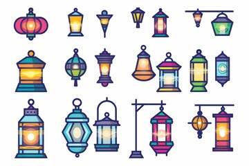 Fototapeta premium Lamp icon, lantern isolated, vintage lantern, light symbol, gas flashlight, antique luminaire on white