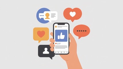 Smartphone with Emojis and Icons Showing Social Media Interaction