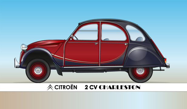 Citroen 2CV Charleston vintage car, France, outlined coloured vector illustration