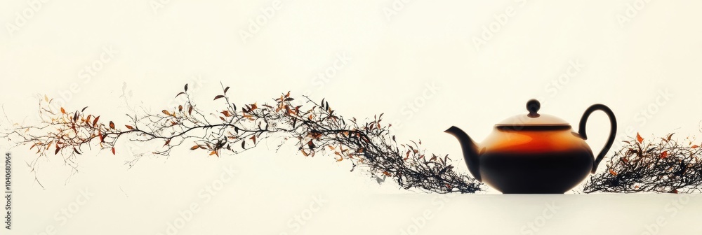 Poster this artwork features a teapot seamlessly merging with delicate tea leaves, illustrating the harmony