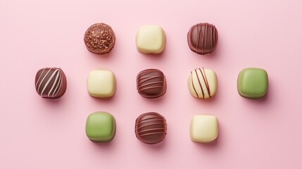 Obraz premium A Colorful Array of Confections on a Soft Pink Background