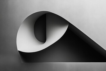 Abstract black and white photo of a curved wall with a unique cut-out