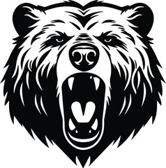 Fototapeta premium Black silhouette of grizzly bear head