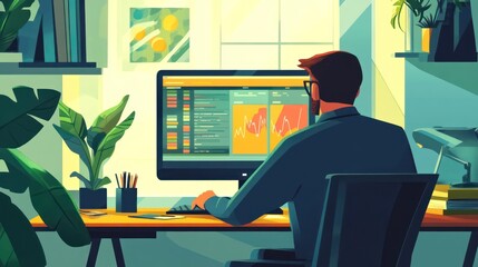 Man Working On Computer