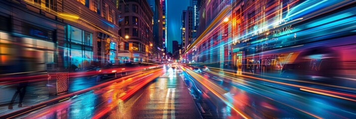 Speed Light Trails on City Streets, Street Night Lights, Road Glow, Fast Flash Motion, Car Traffic Lights