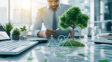 An entrepreneur launching a green technology startup focused on sustainable energy solutions in an eco-friendly innovation hub, Green technology scene, Sustainable development style