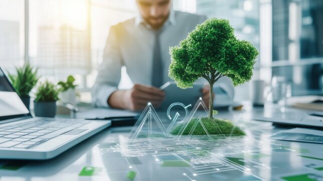 An entrepreneur launching a green technology startup focused on sustainable energy solutions in an eco-friendly innovation hub, Green technology scene, Sustainable development style