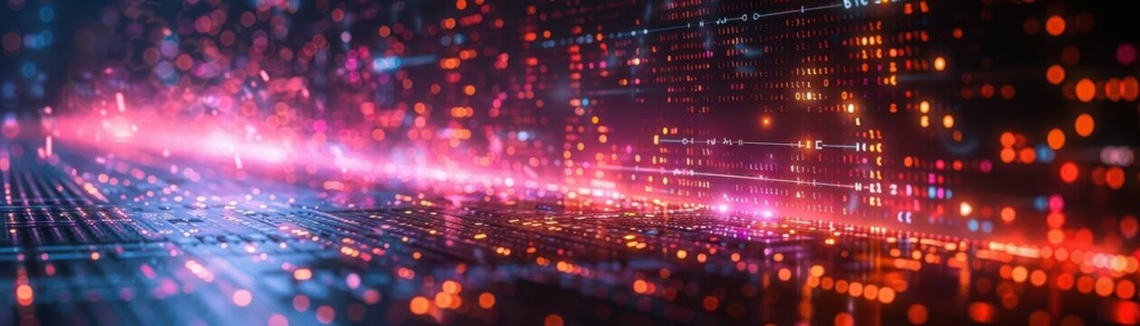 Blockchain coding, vibrant colors, digital graphics, closeup, futuristic