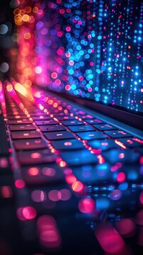 Coding on a laptop, vibrant colors, closeup, digital screen, modern