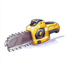 Fototapeta premium Yellow electric saw with serrated blade on white isolated background.