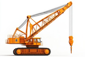 Heavy construction crane on white isolated background.