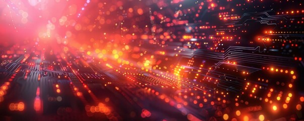 Obraz premium Quantum computing lab, vibrant colors, digital screens, tech setting, futuristic