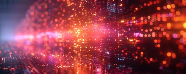 Fototapeta premium Quantum computing lab, vibrant colors, digital screens, tech setting, futuristic