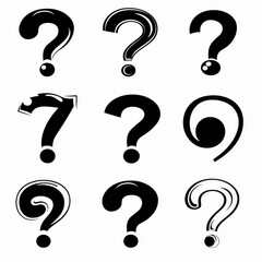 Question mark icon, quiz symbol, interrogation sign, simple rebus silhouette, questions emblem, faq set