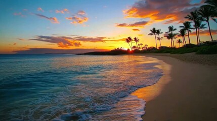 Serene Beach with Crystal Clear Waters at Sunset
