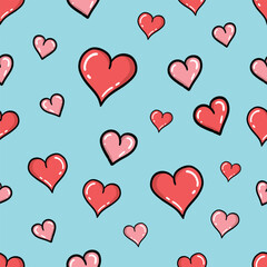 Hand drawn cute heart retro seamless pattern Isolated Doodle Heart Vector Hand Drawn Texture. Valentine's Day or Love Concept. Heart Sketch Design. Pink heart sticker can be used in all design types.