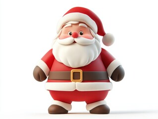 Cartoon Santa Claus figure, cheerful and festive, white isolated background.