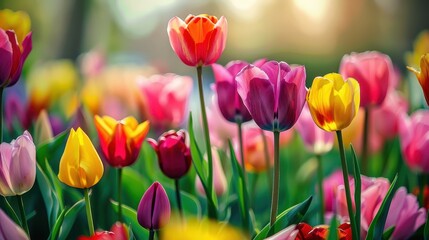 Vibrant Tulip Field in Full Bloom During Spring Season