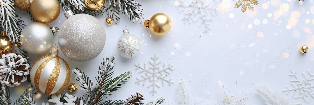 Fototapete elegant white and gold merry christmas background with christmas element and empty copy space. new y