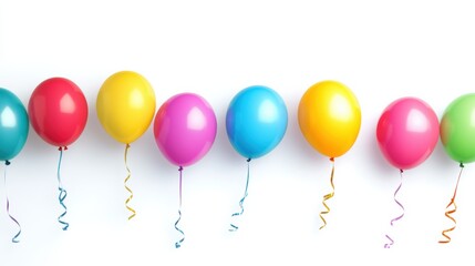 Vibrant colored celebration balloons against a pristine white background, Festive balloons scene, Clean style