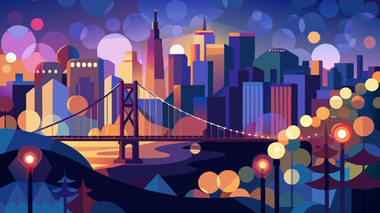 Blurred abstract bokeh background of San Francisco city lights at night