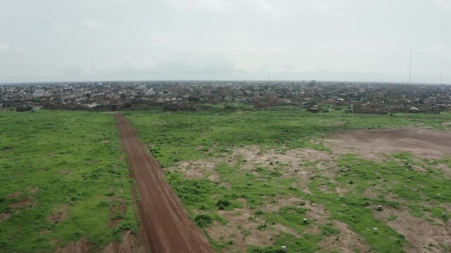  Aerial video over the green open landscapes of Thies Senegal
