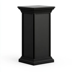 Elegant black pedestal with classic design on white isolate background.