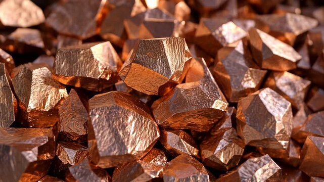 A close-up of copper nuggets, showcasing their rough, reddish-brown surface