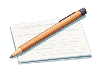 Illustration of a pen and paper on a white background.
